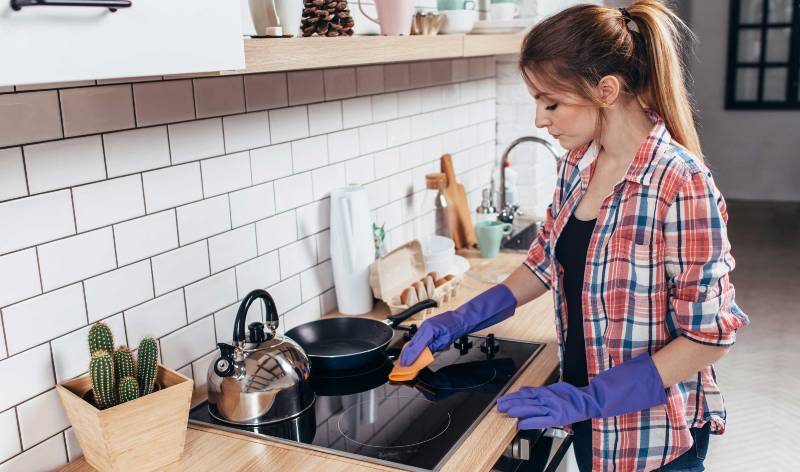 Women cleaning kitchen