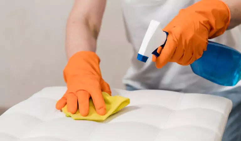 cropped picture of a person cleaning a mattress