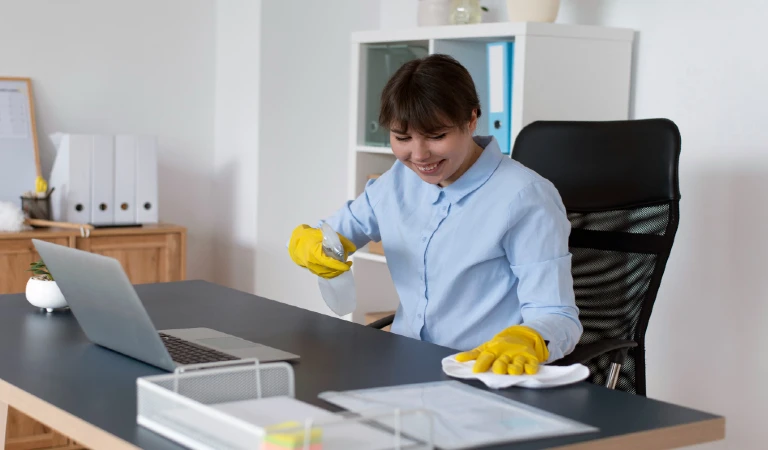 Person taking care of office cleaning