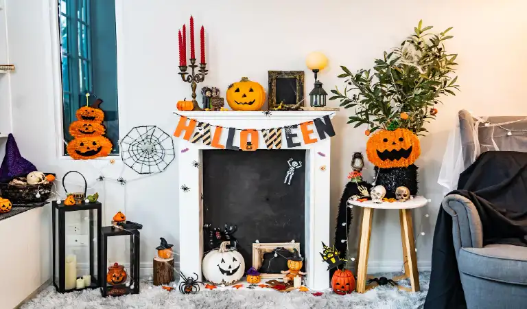 Happy halloween concept. trick or treat in autumn season. scary and dark symbol at night