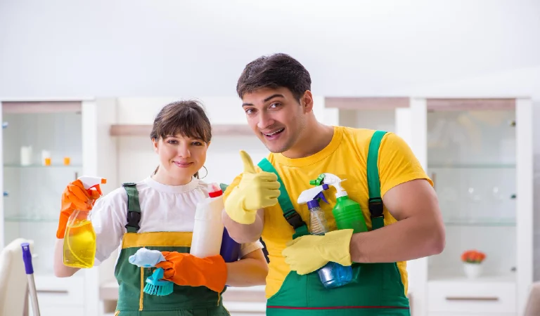 Cleaning professional contractors working at house