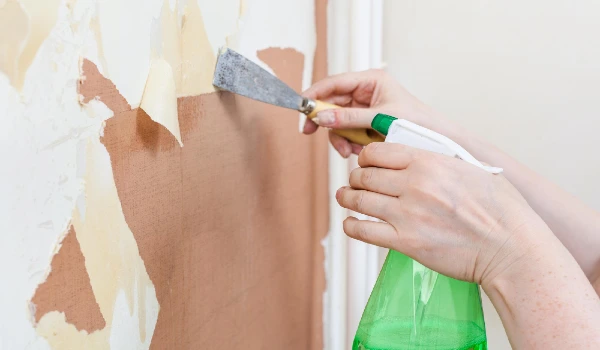 Cleaning and peeling wall from paper with soapy water