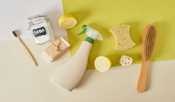 Wastefree cleaning nontoxic cleaning kit ecofriendly life style creative flat lay